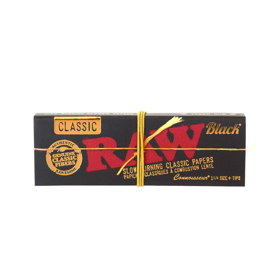 RAW | Black Natural Unrefined Artisan Connoisseur Papers w/ Tips – 1¼ Size (24 packs)