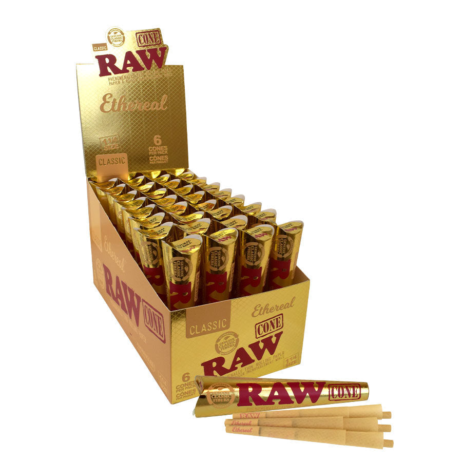 RAW | Ethereal 1 1/4 Size Unrefined Pre-Rolled Cones – 6 Pack (Box of 32) [CP1437]