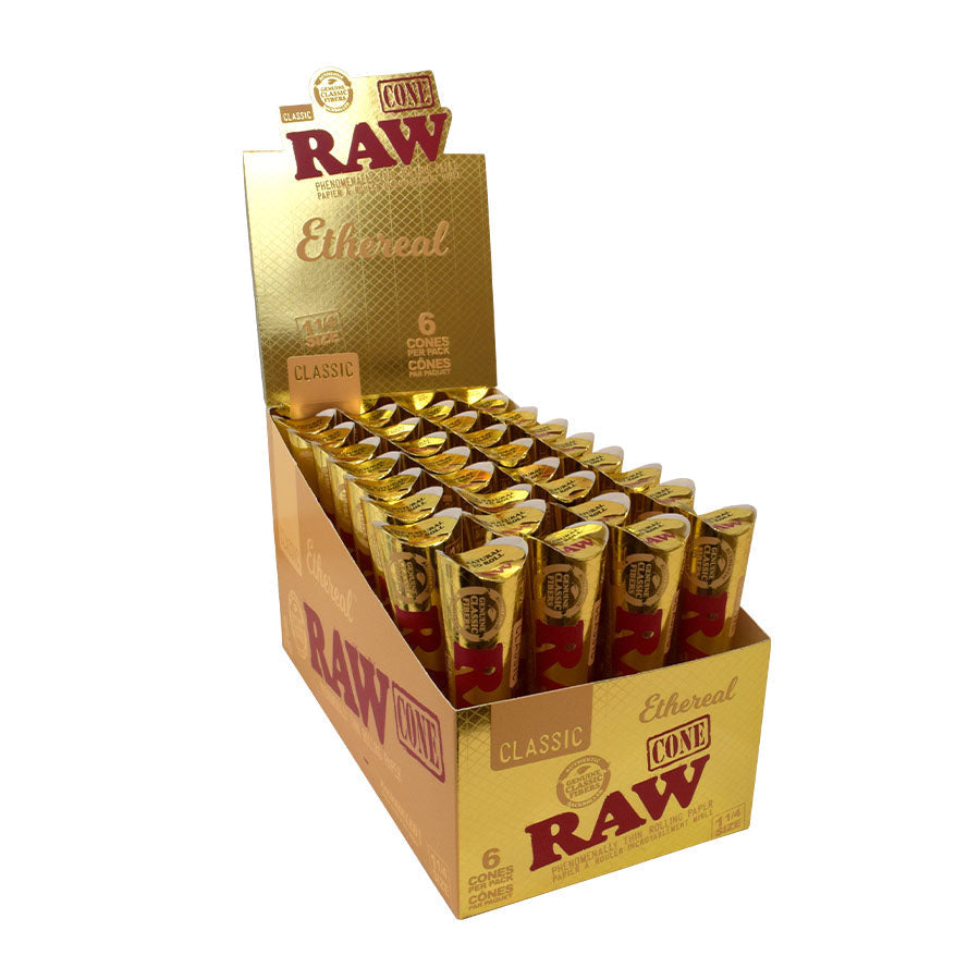 RAW | Ethereal 1 1/4 Size Unrefined Pre-Rolled Cones – 6 Pack (Box of 32) [CP1437]