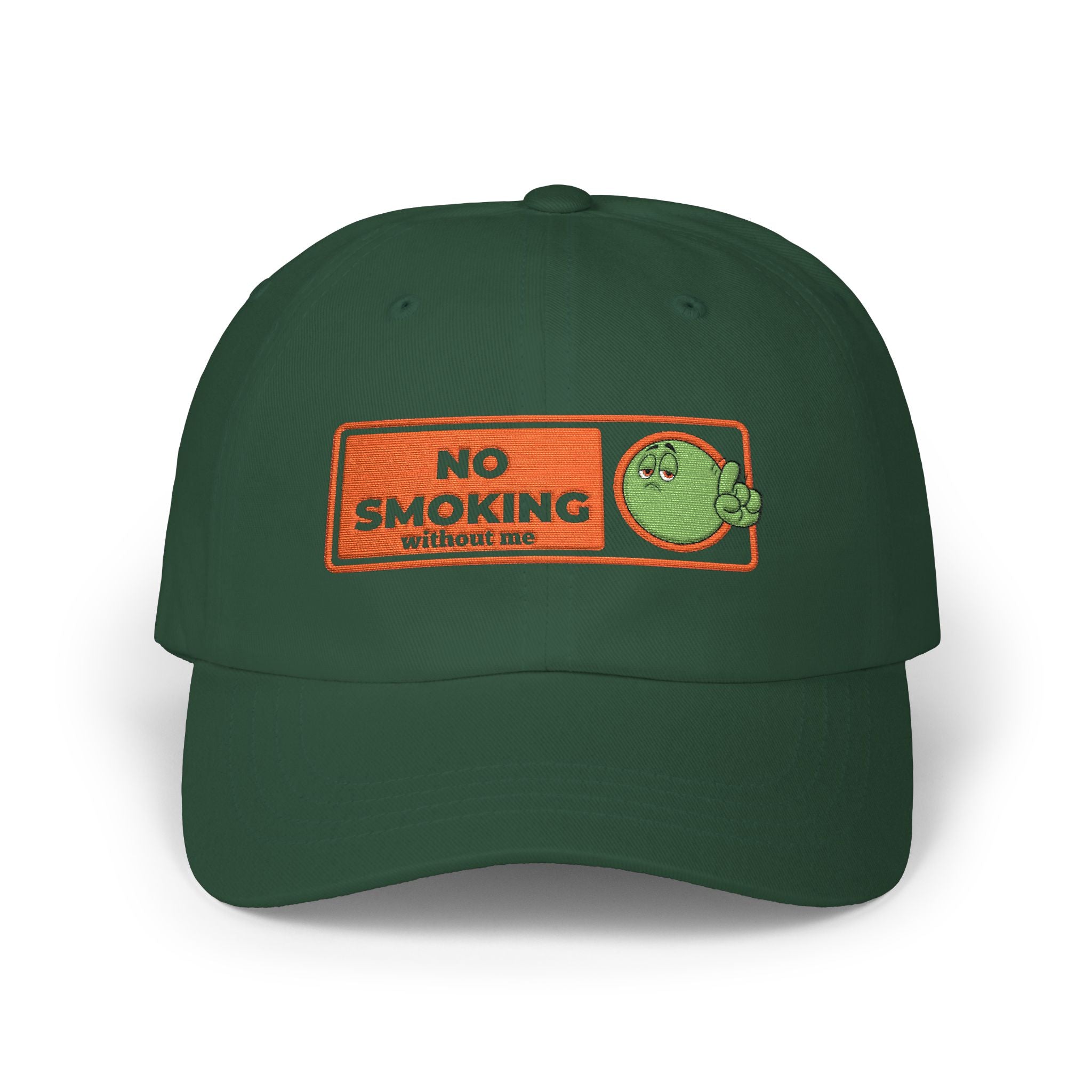 Dad Cap — “No Smoking Without Me” Patch Hat with Green Budd