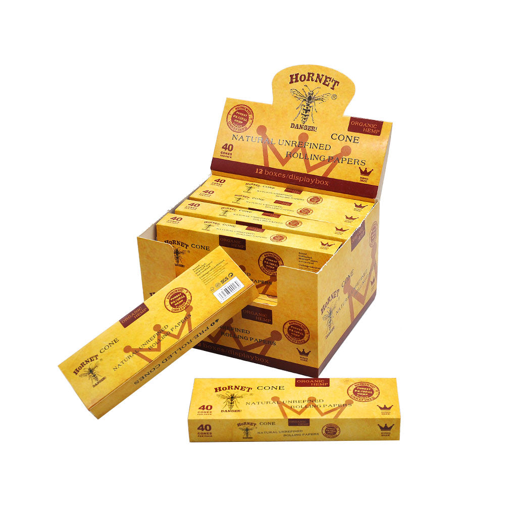 HORNET | Natural Unrefined King Size Pre Rolled Paper Cones Smoking 40 Pack Cone