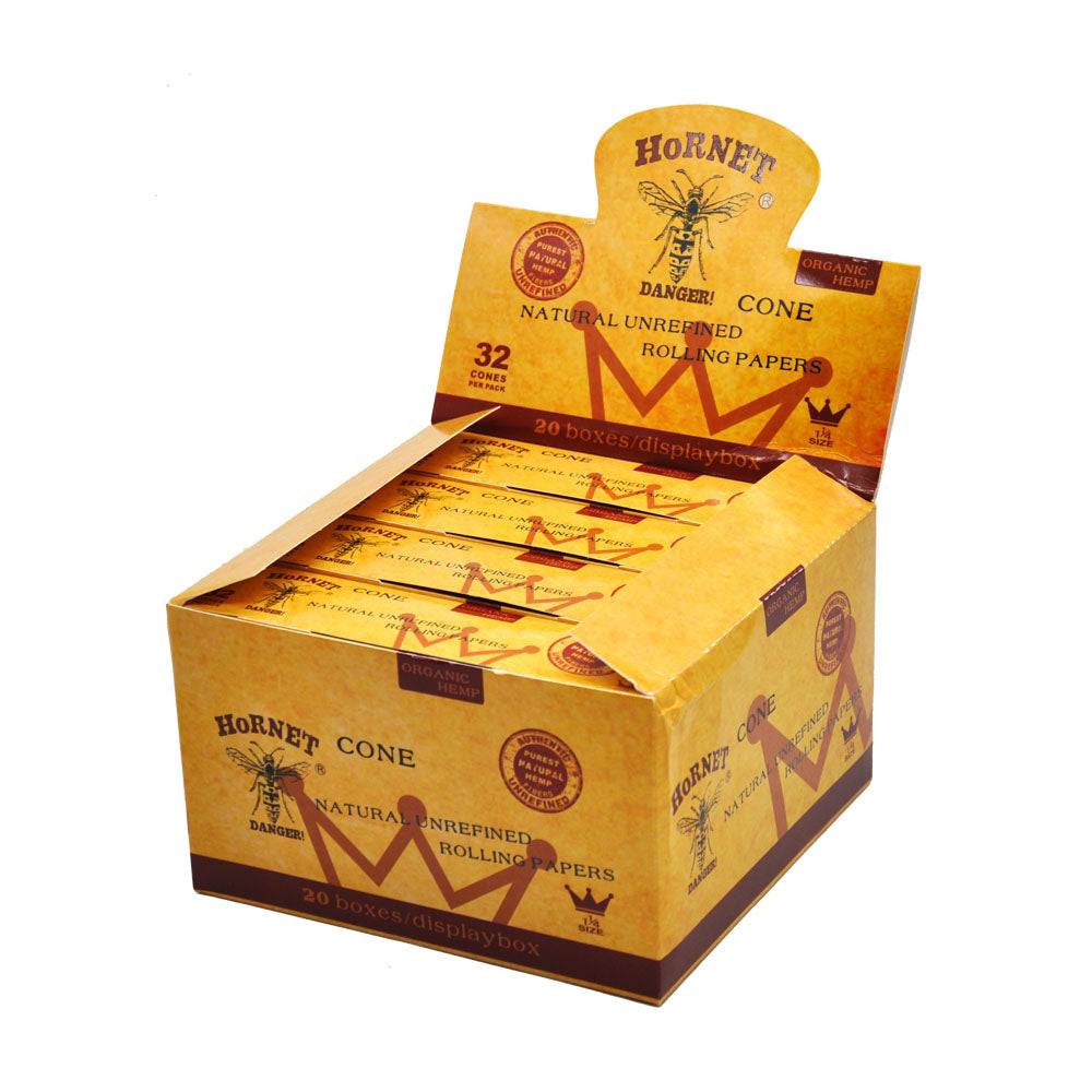 HORNET | Natural Unrefined 1-1/4 Size Pre Rolled Paper Cones Smoking 32 Pack Cone