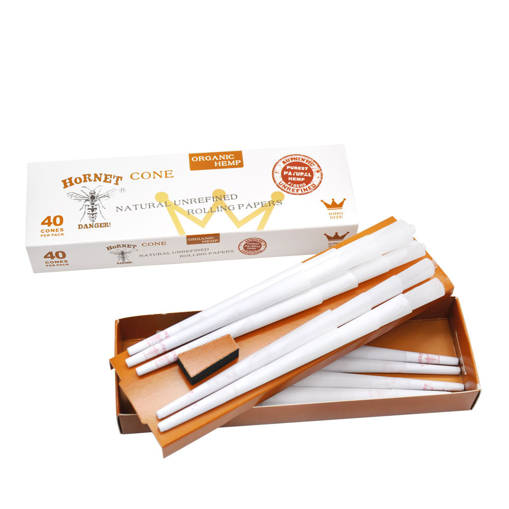 Hornet | Natural Unrefined King Size Pre Rolled Paper Cones Smoking White 40 Pack Cone