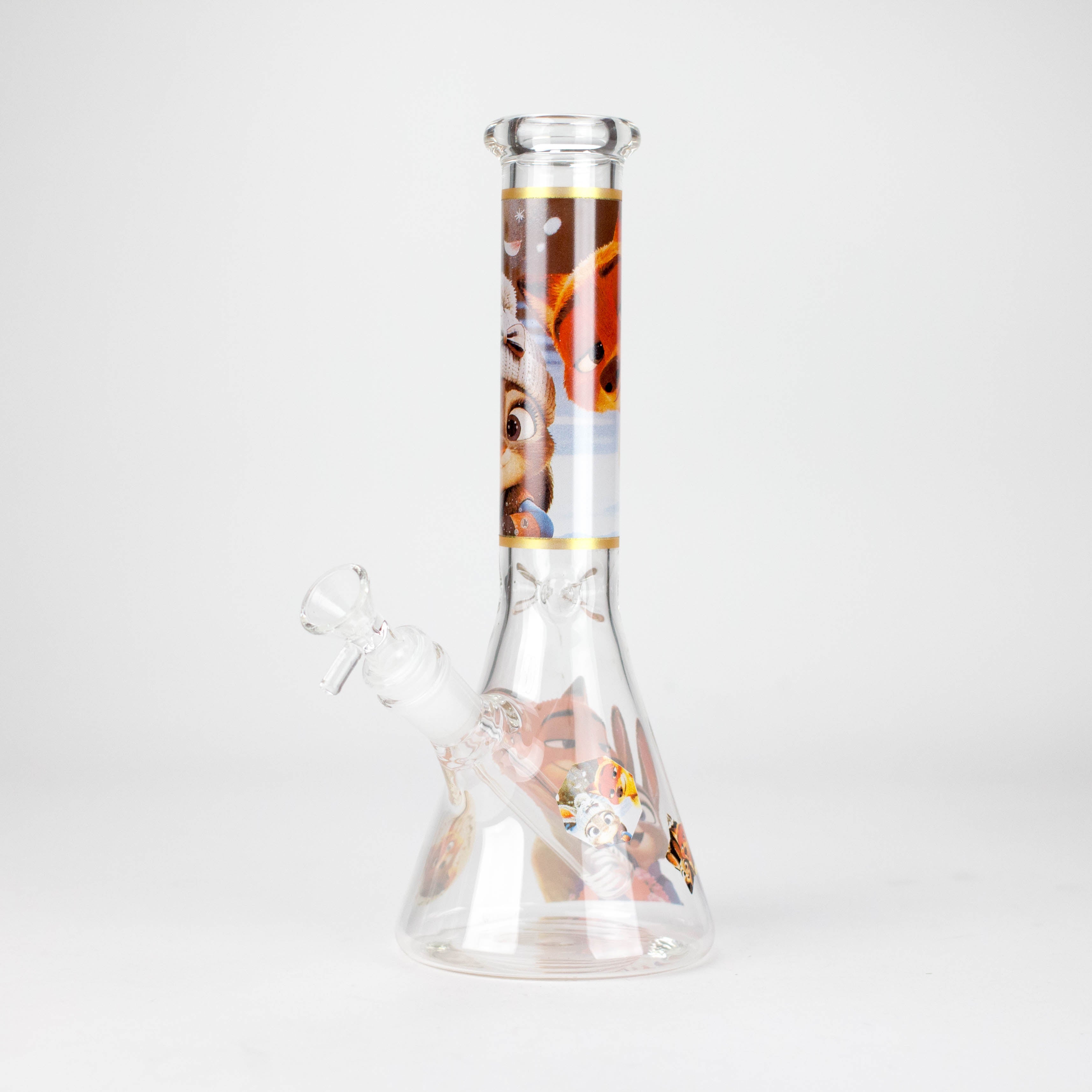 10" Fox and Bunny Design Glass Beaker Bong