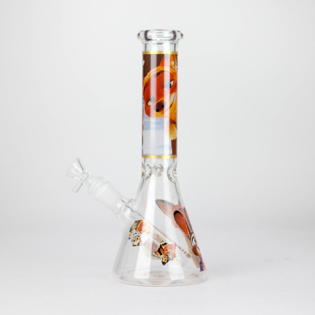 10" Fox and Bunny Design Glass Beaker Bong
