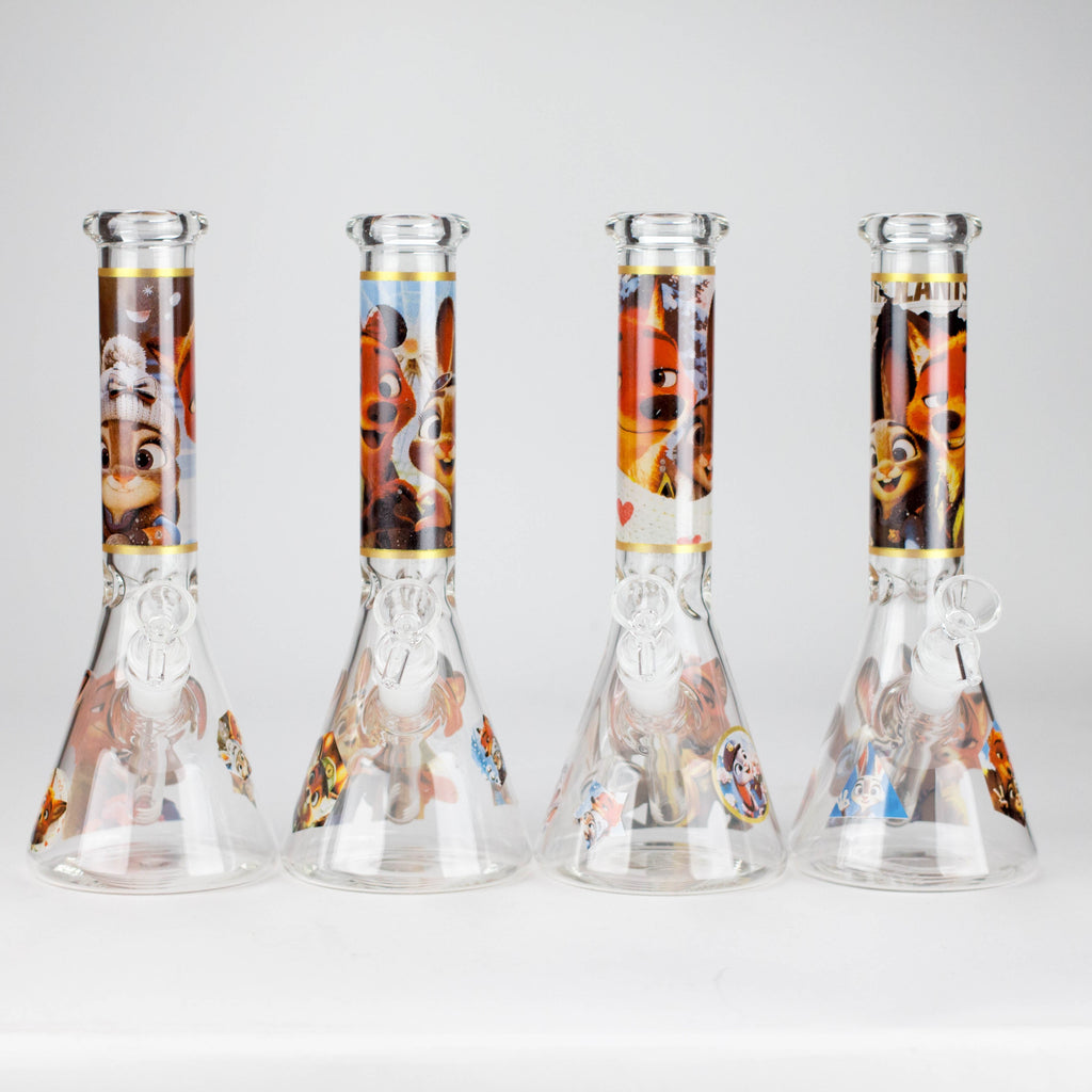 10" Fox and Bunny Design Glass Beaker Bong