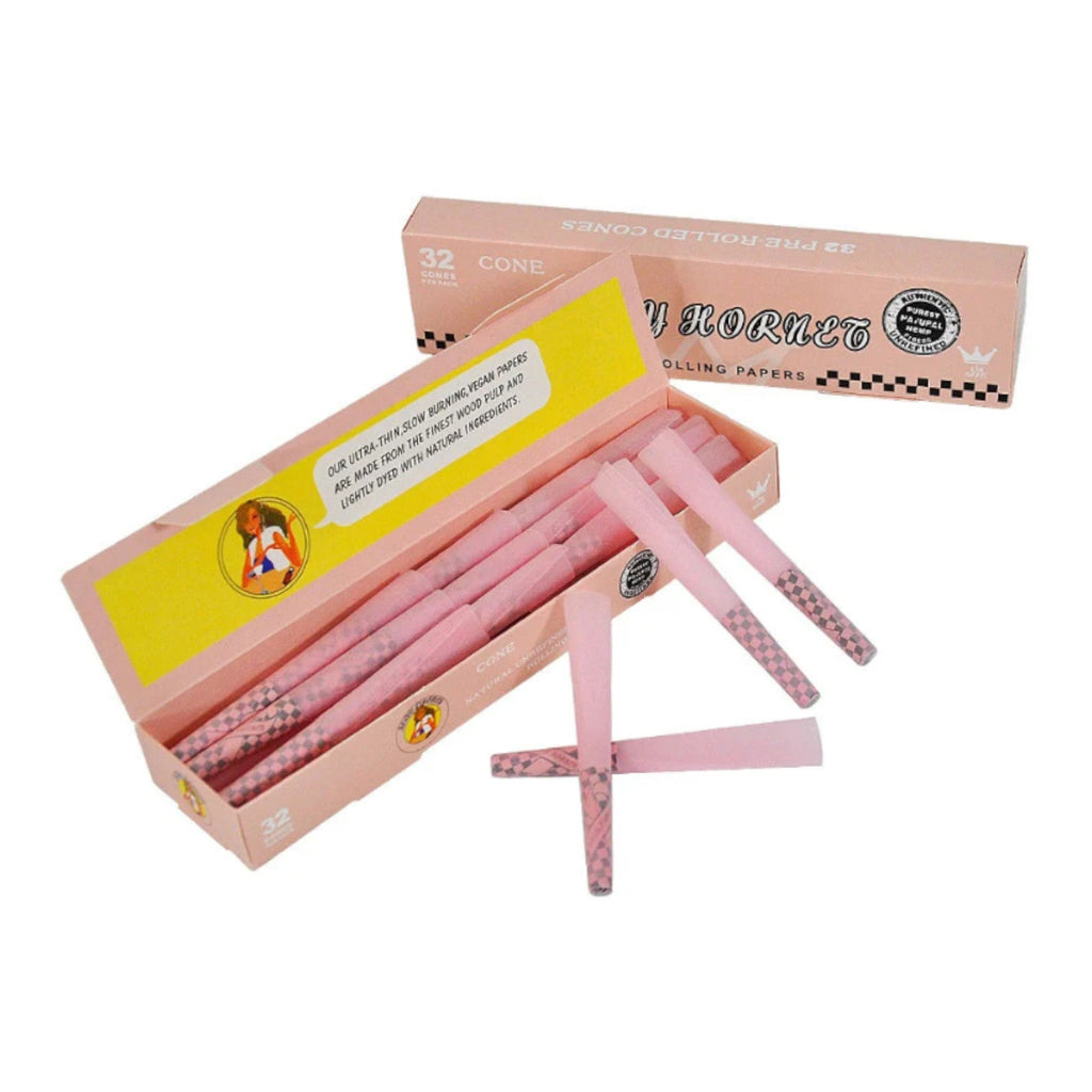 Lady Hornet Pink Pre-Rolled Cones – 78mm | Natural Unrefined Rolling Papers - 32 packs
