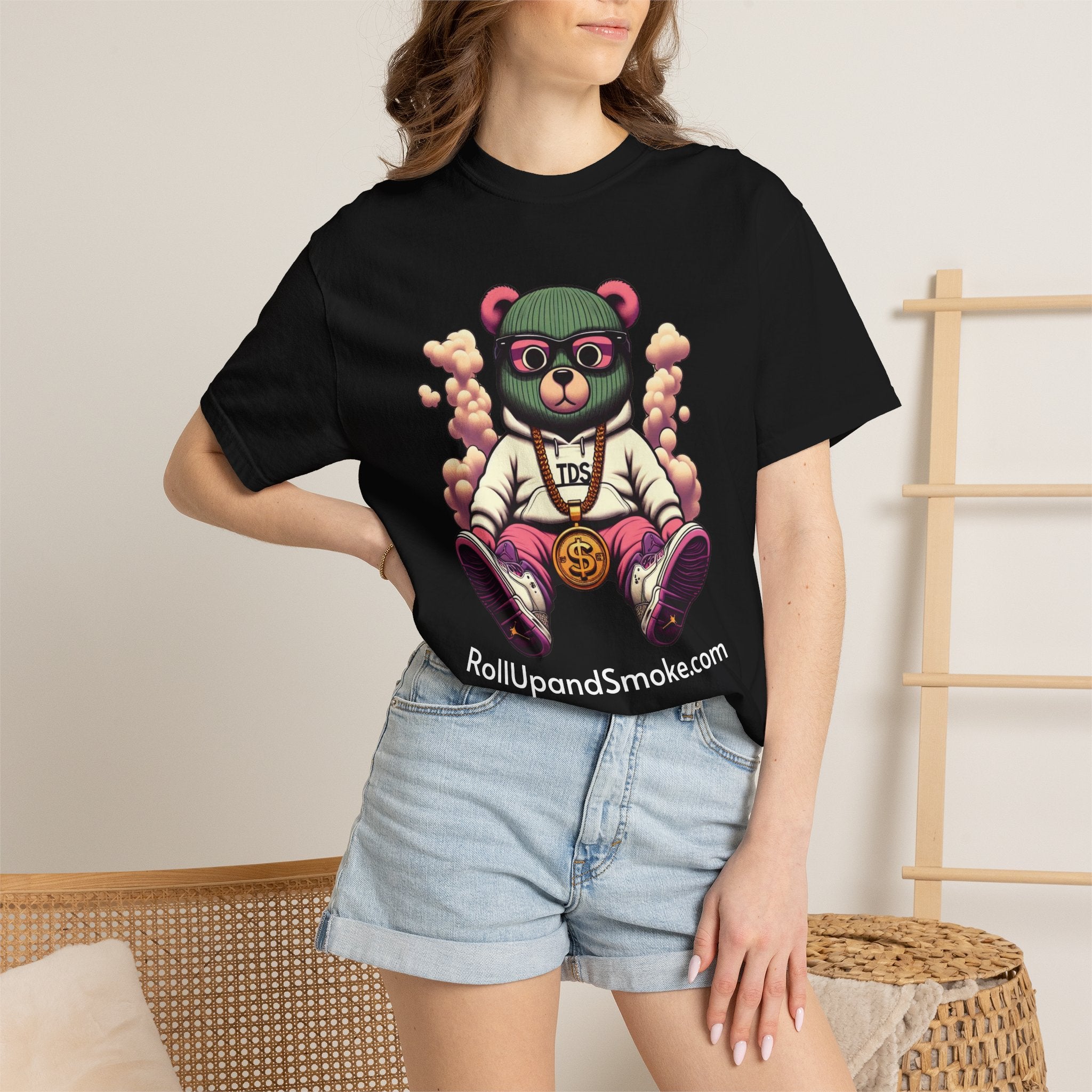 Bear Blazer T-Shirt — Streetwear Graphic Tee with ‘RollUpandSmoke.com’ Design