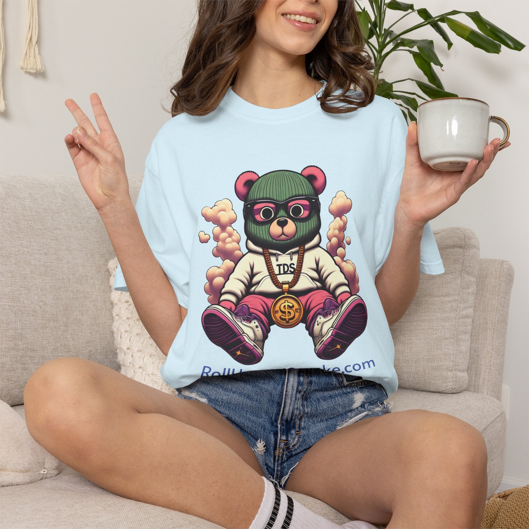 Bear Blazer T-Shirt — Streetwear Graphic Tee with ‘RollUpandSmoke.com’ Design