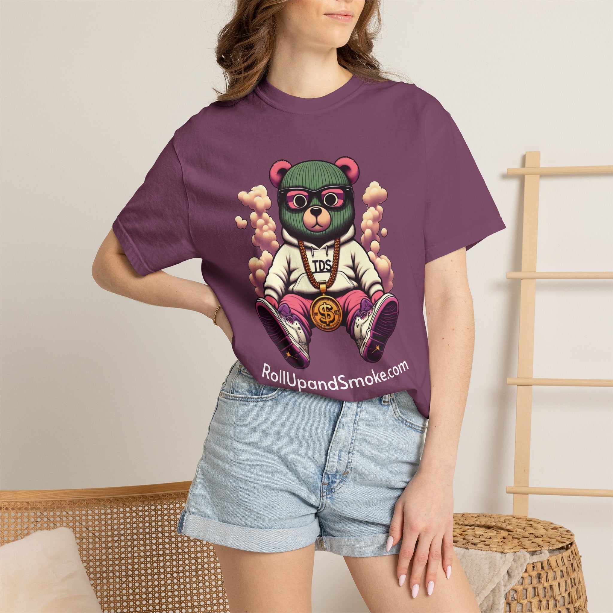 Bear Blazer T-Shirt — Streetwear Graphic Tee with ‘RollUpandSmoke.com’ Design