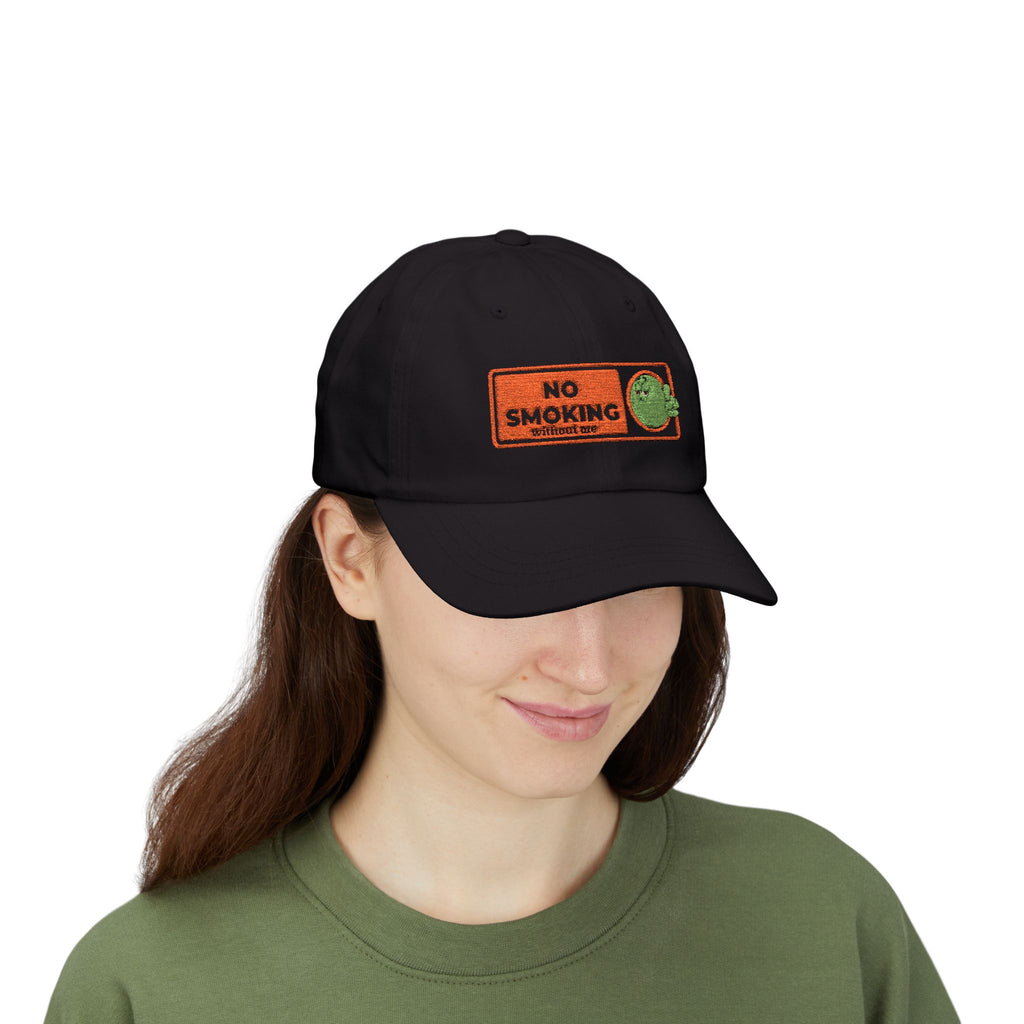 Dad Cap — “No Smoking Without Me” Patch Hat with Green Budd