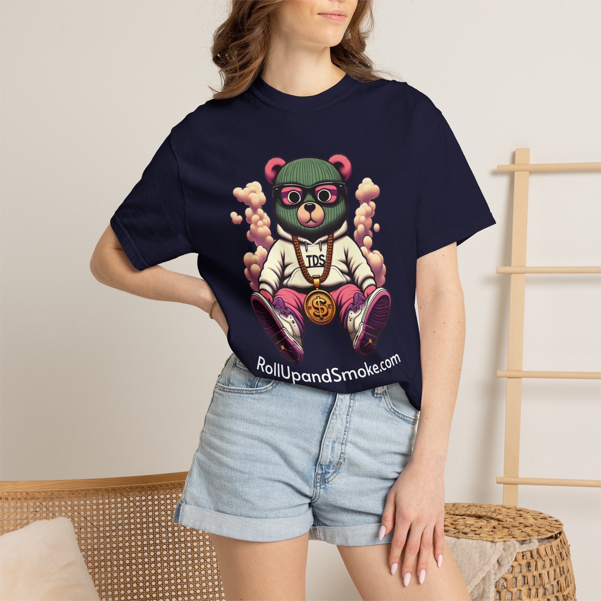 Bear Blazer T-Shirt — Streetwear Graphic Tee with ‘RollUpandSmoke.com’ Design