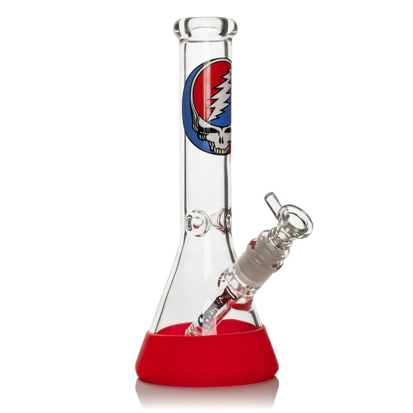 Grateful Dead | 10" Tall Steal Your Face Beaker Base Water Pipe W/Silicone Base