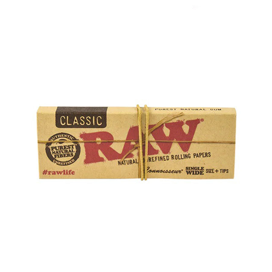 RAW | Classic Connoisseur Single wide Rolling Paper w/Tips - 24 packs [CP1213]