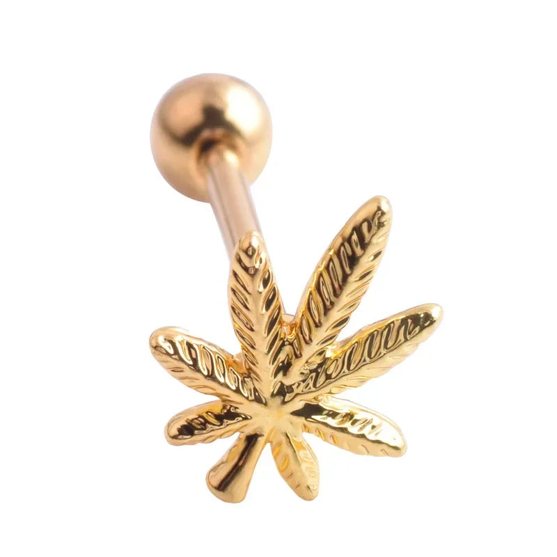 Leaves Weed Tongue Piercing Jewelry Surgical Steel Barbell Lingual Stud Piercing Leaf Tongue Ring Stud Helix Piercing