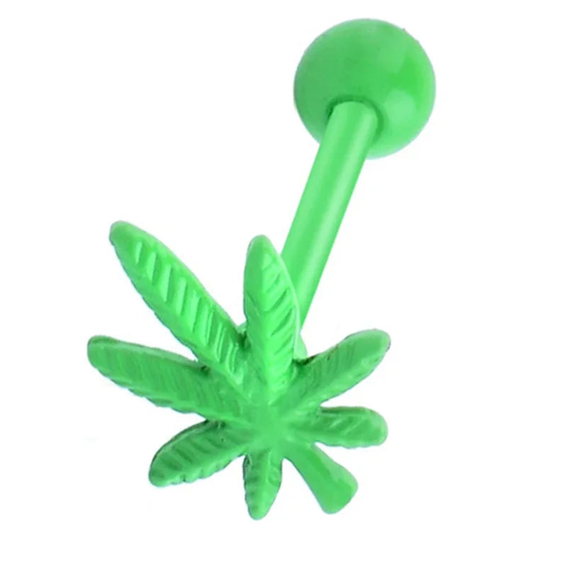 Leaves Weed Tongue Piercing Jewelry Surgical Steel Barbell Lingual Stud Piercing Leaf Tongue Ring Stud Helix Piercing